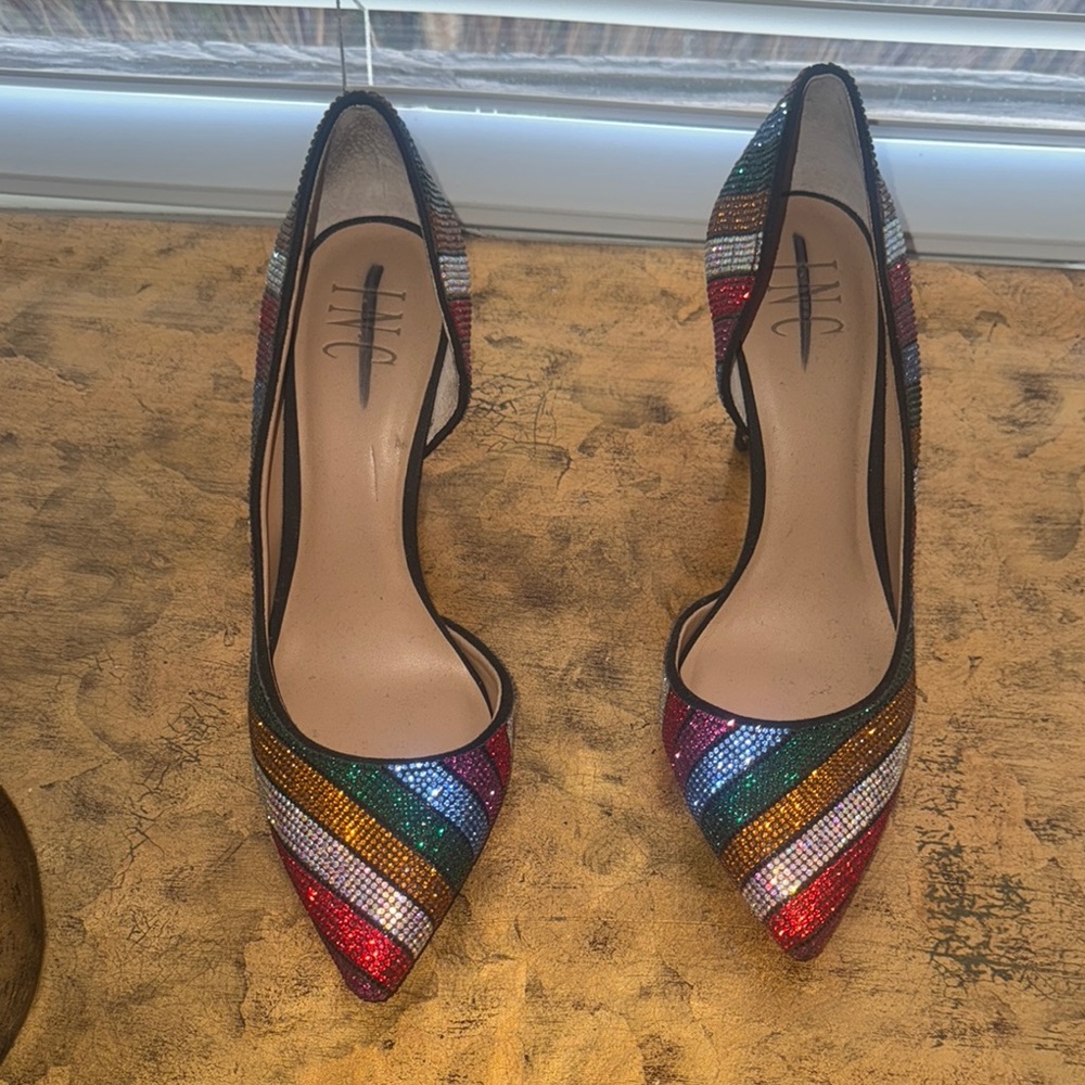 Colorful Striped INC Women's Heels Rhinestone